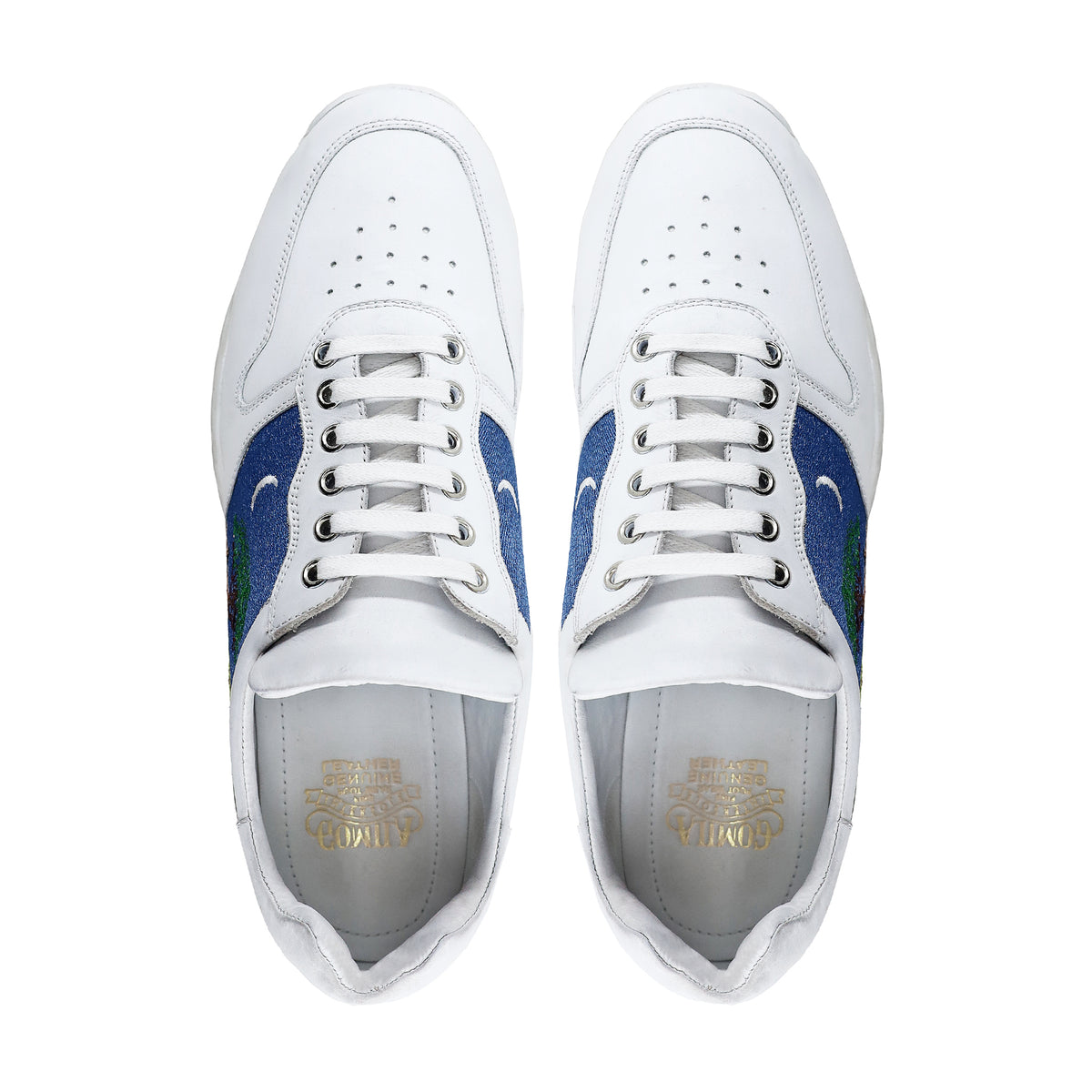 Jericho - Men's White Calf Leather Joggers (Embroidery Edition)