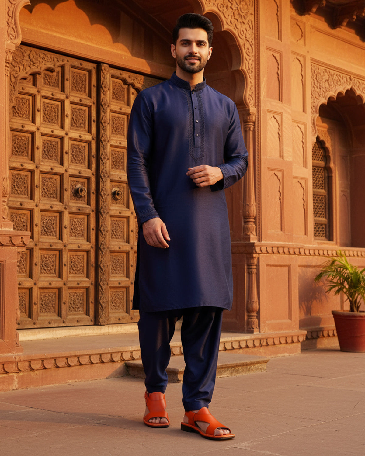 زائرہ - مردوں کے مالٹے رنگ کے بچھڑے کے چمڑے کے سینڈل
