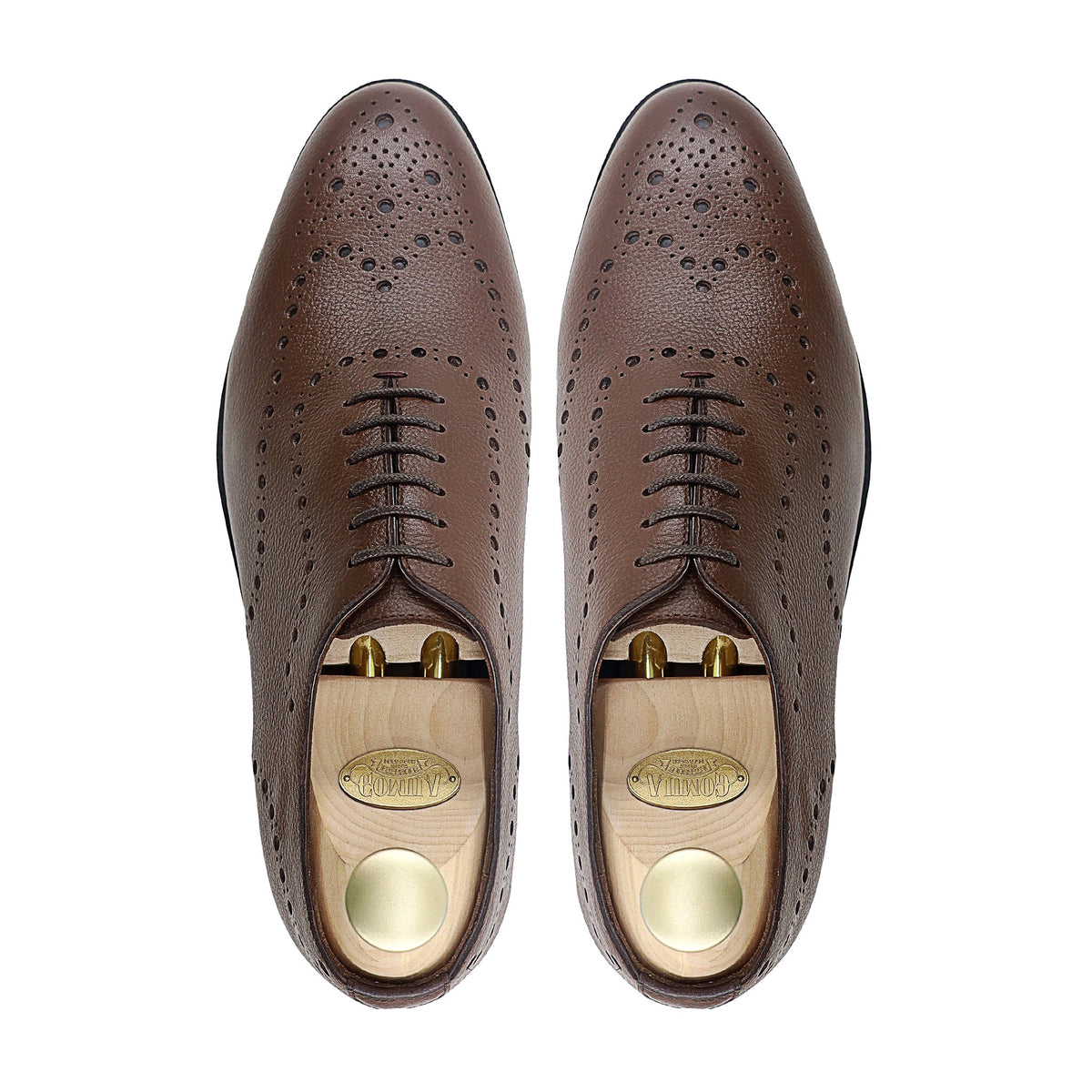 Graz - Men's Brown Pebble Grain Leather Wholecut Shoe