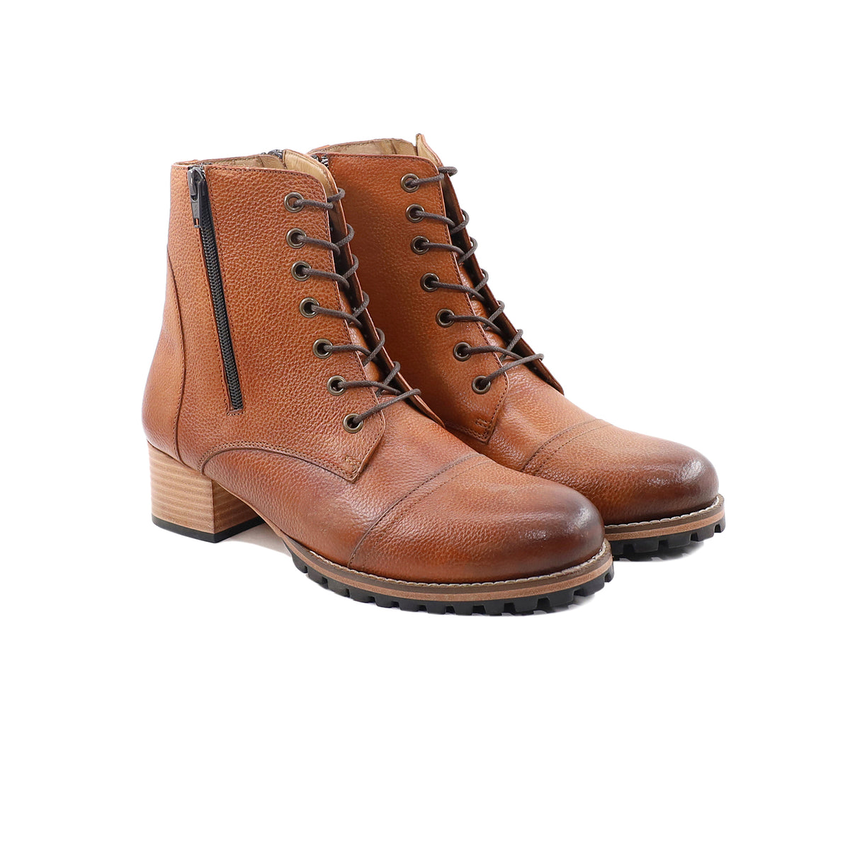 Sara - Ladies Tan Brown Pebble Grain Leather Ankle Boot