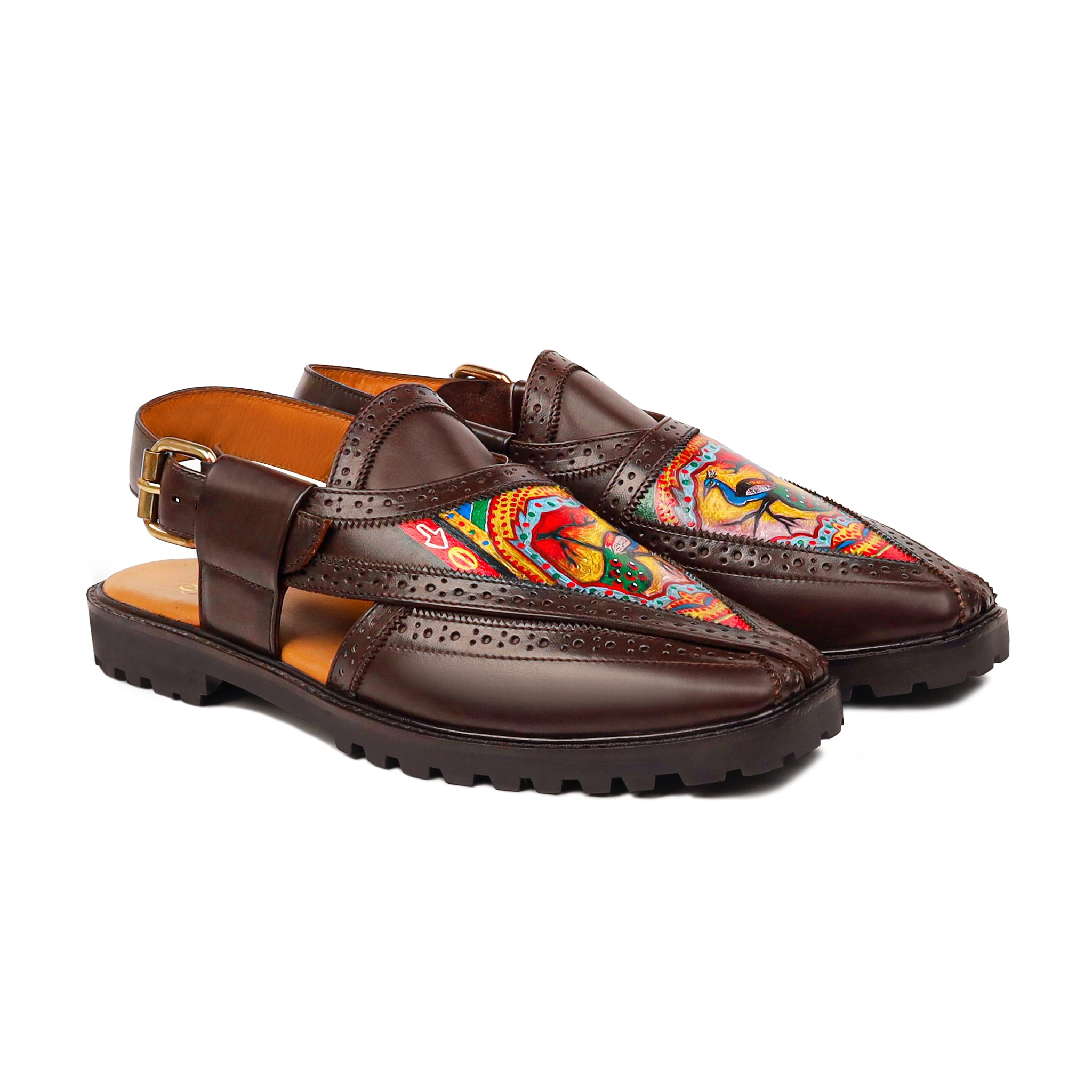 Maxton - مردوں کے گہرے بھورے ہاتھ سے پینٹ کیے گئے سینڈل
