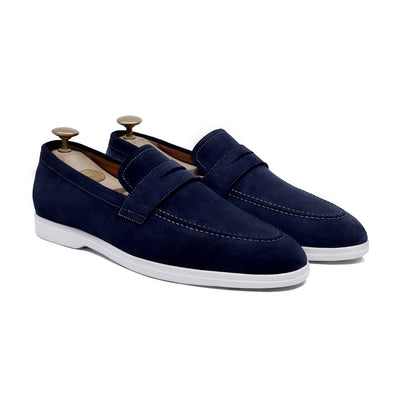 Harlow - Men's Navy Blue Suede Loafer