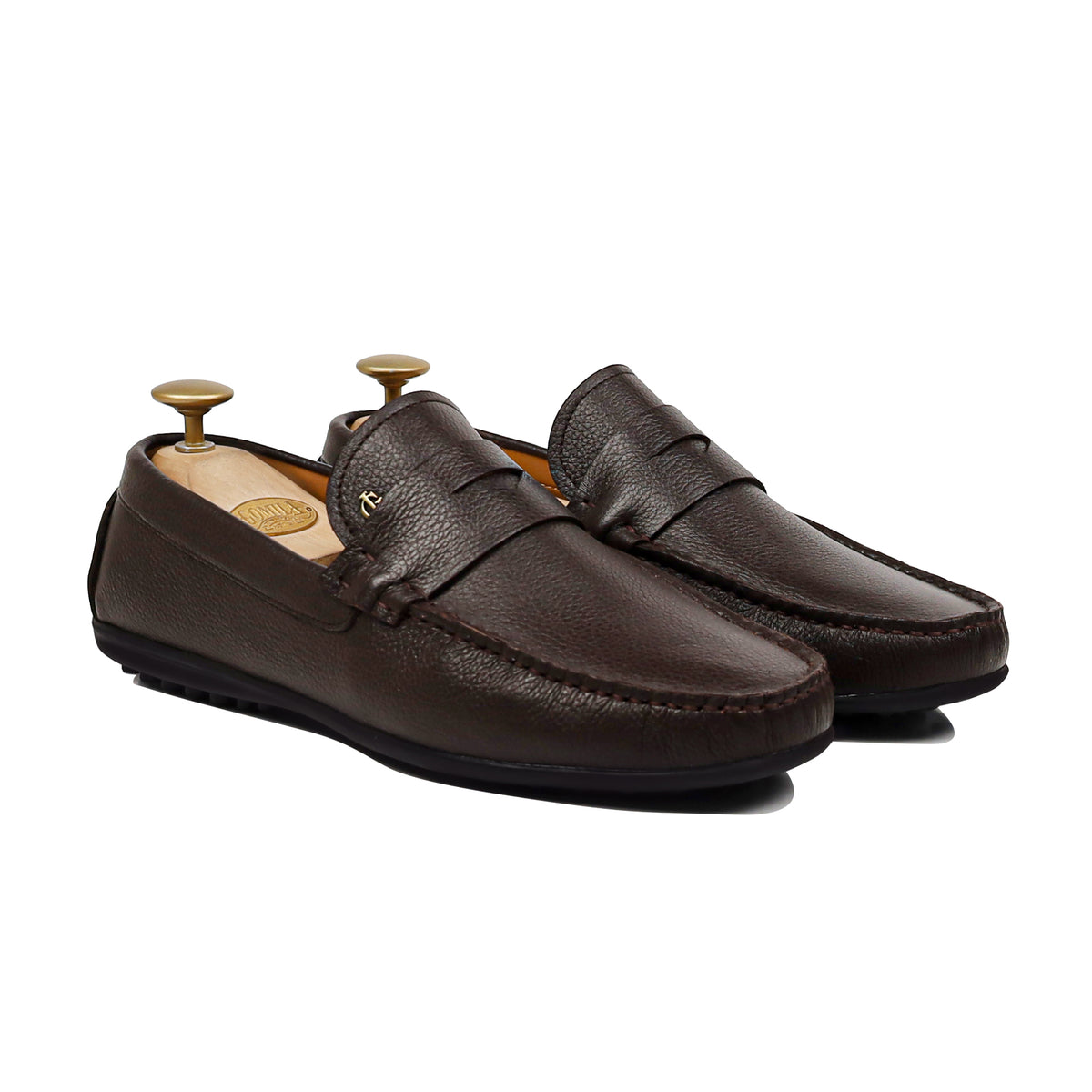 Evoke - Men's Dark Brown Pebble Grain Leather Driver Shoe