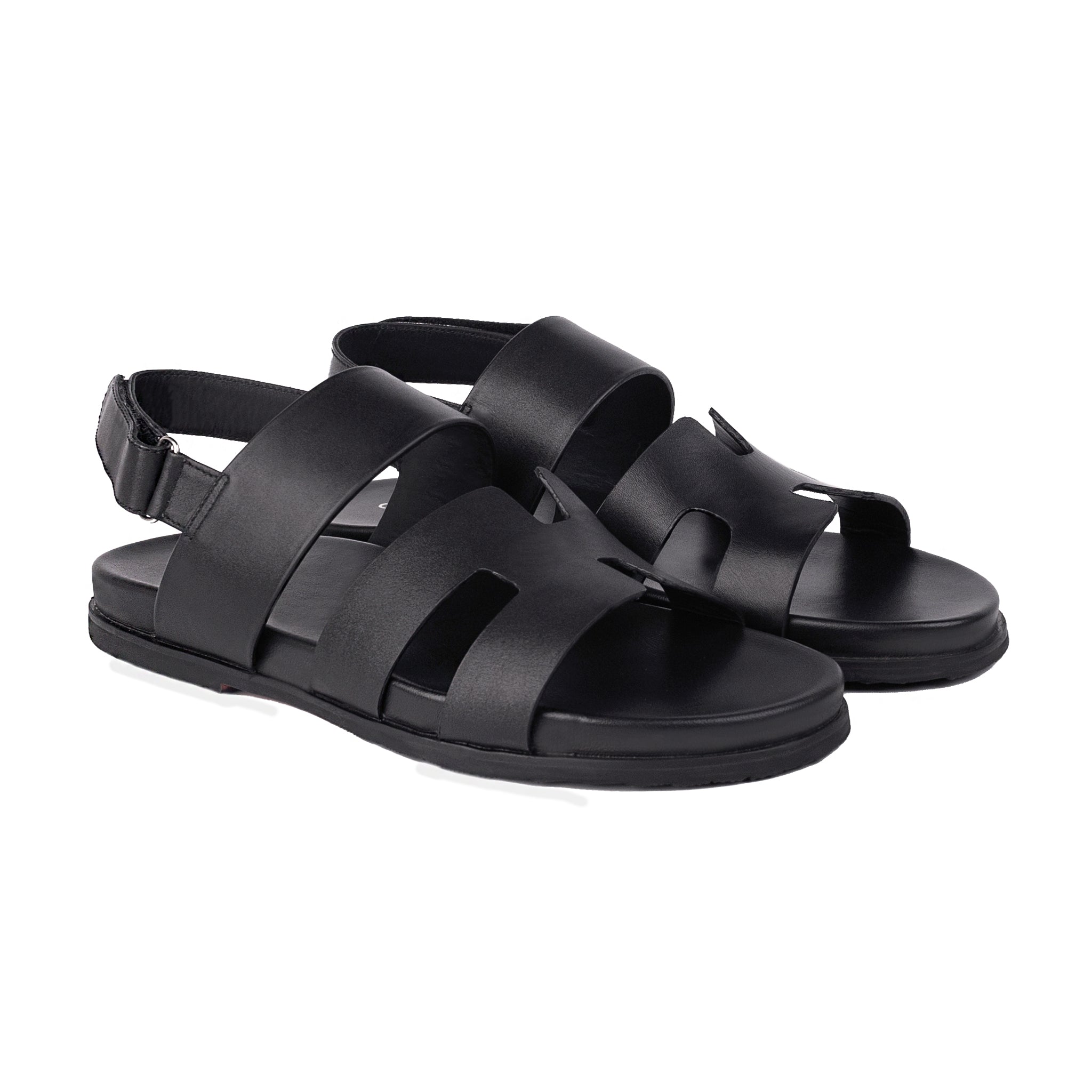 Nathan - Men's Black Calf Leather Sandal