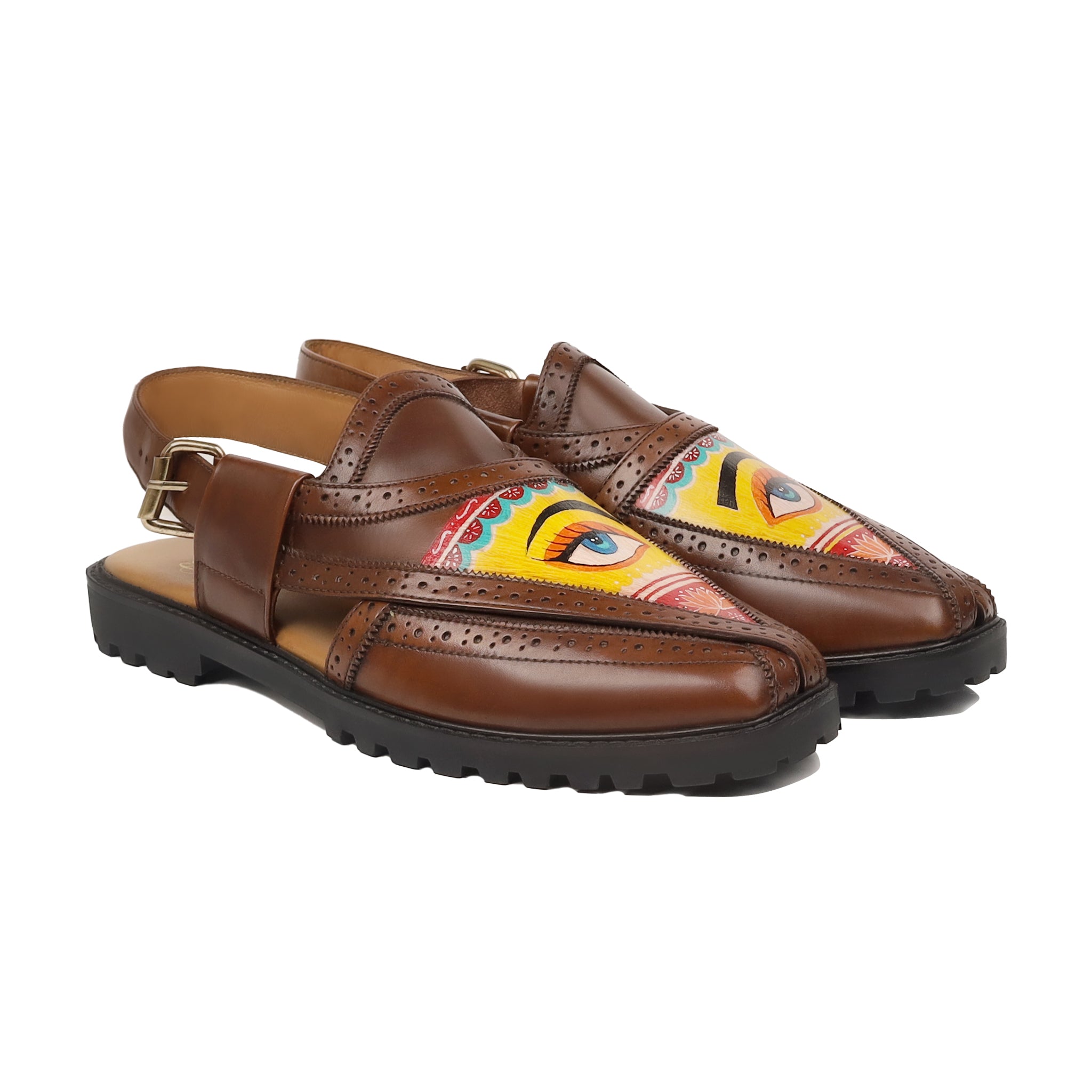 Maxton - مردوں کے گہرے بھورے ہاتھ سے پینٹ کیے گئے سینڈل