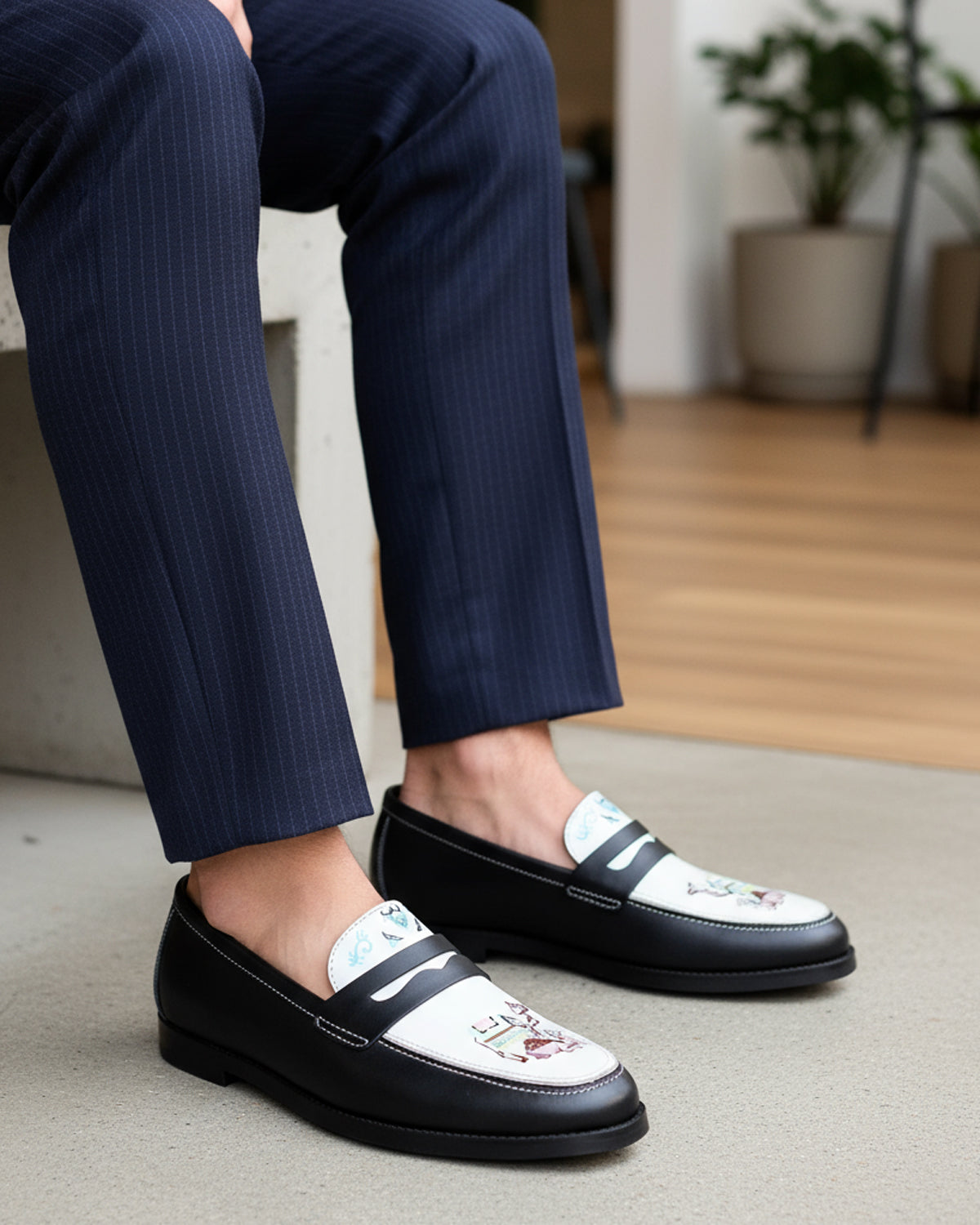 Osven - Men's Black Hand Painted Loafer