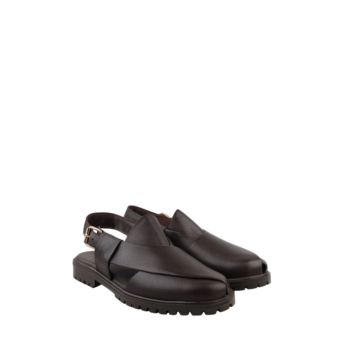 Bronx - Men's Dark Brown Pebble Grain Leather Sandal
