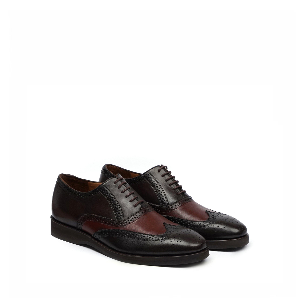Amberg - Men's Dark Brown and Oxblood Calf Leather Oxford Shoe