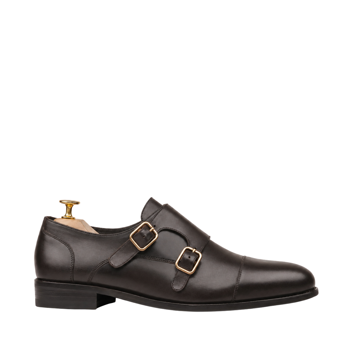Allin - Men's Dark Brown Calf Leather Double Monksrap