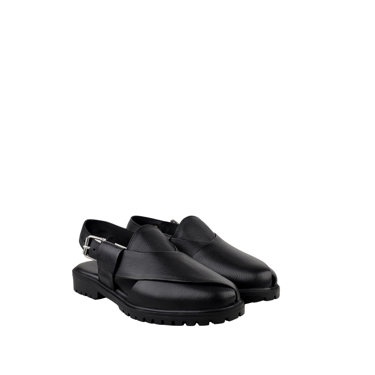 Bronx - Men's Black Pebble Grain Leather Sandal
