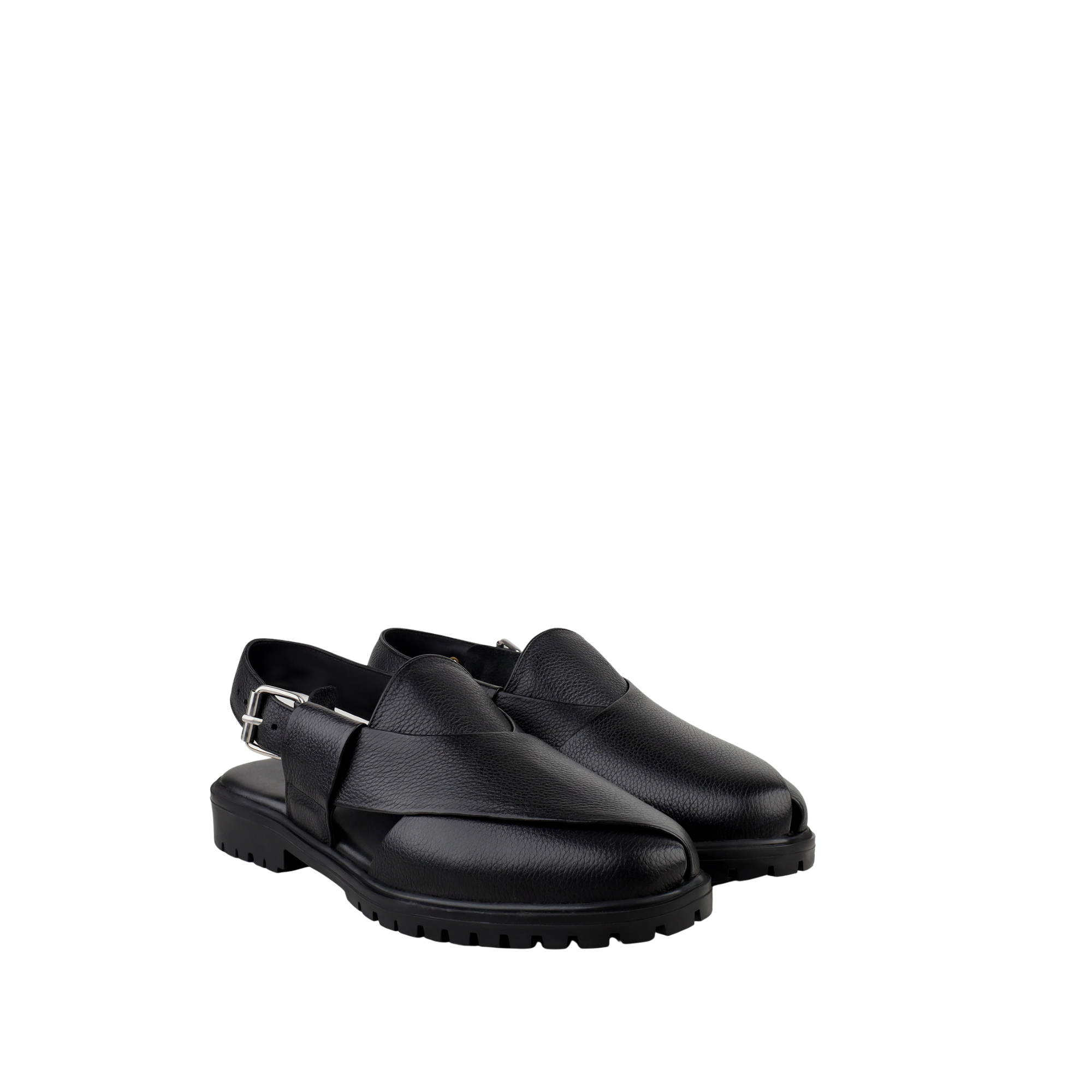 Bronx - Men's Black Pebble Grain Leather Sandal