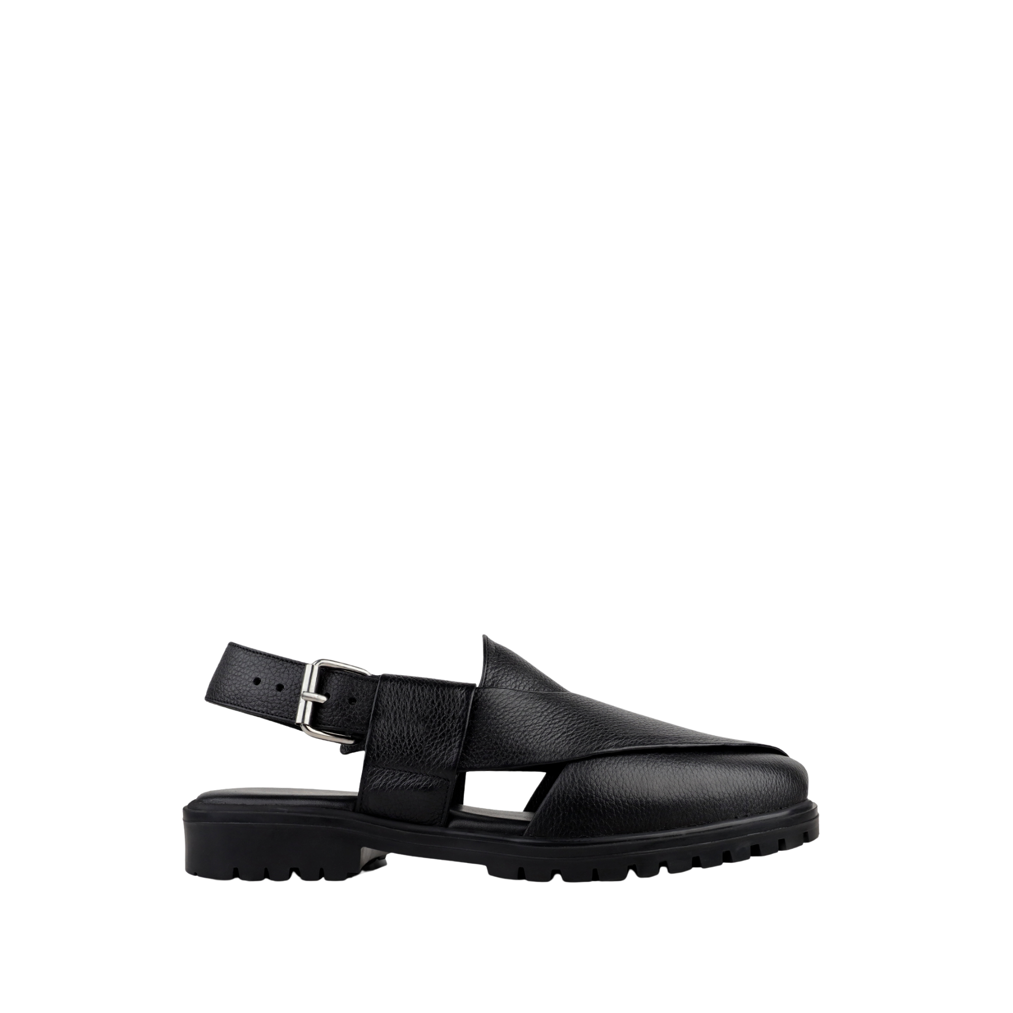 Bronx - Men's Black Pebble Grain Leather Sandal