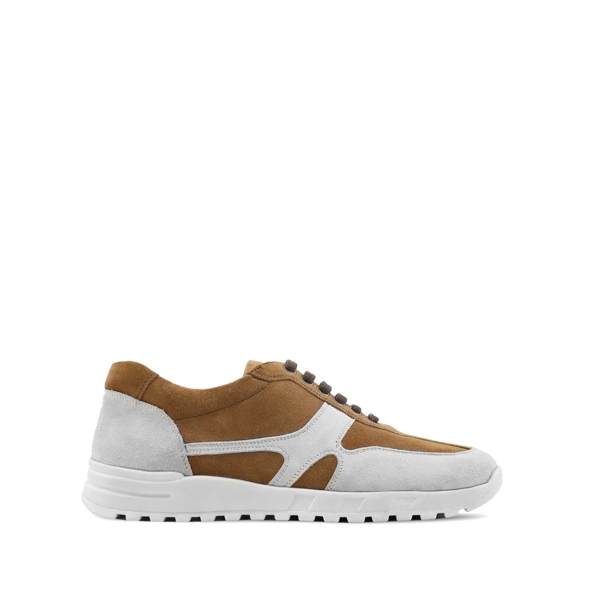 Cegled - Men's Camel and White Kid Suede Leather Jogger