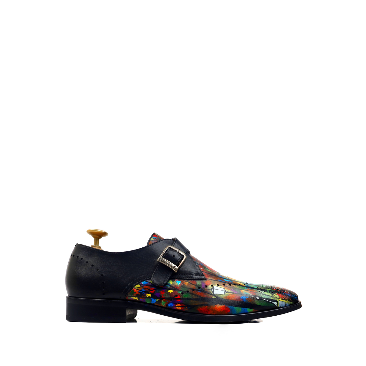 Prism - Men's Black Hand Painted Strapped Loafer