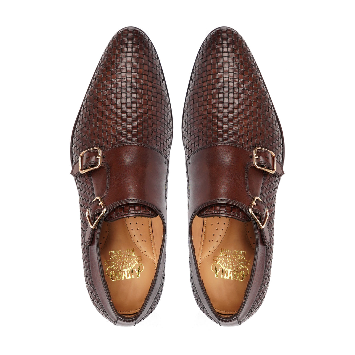 Bihar - Men's Reddish Brown Hand Woven Calf Leather Double Monkstrap