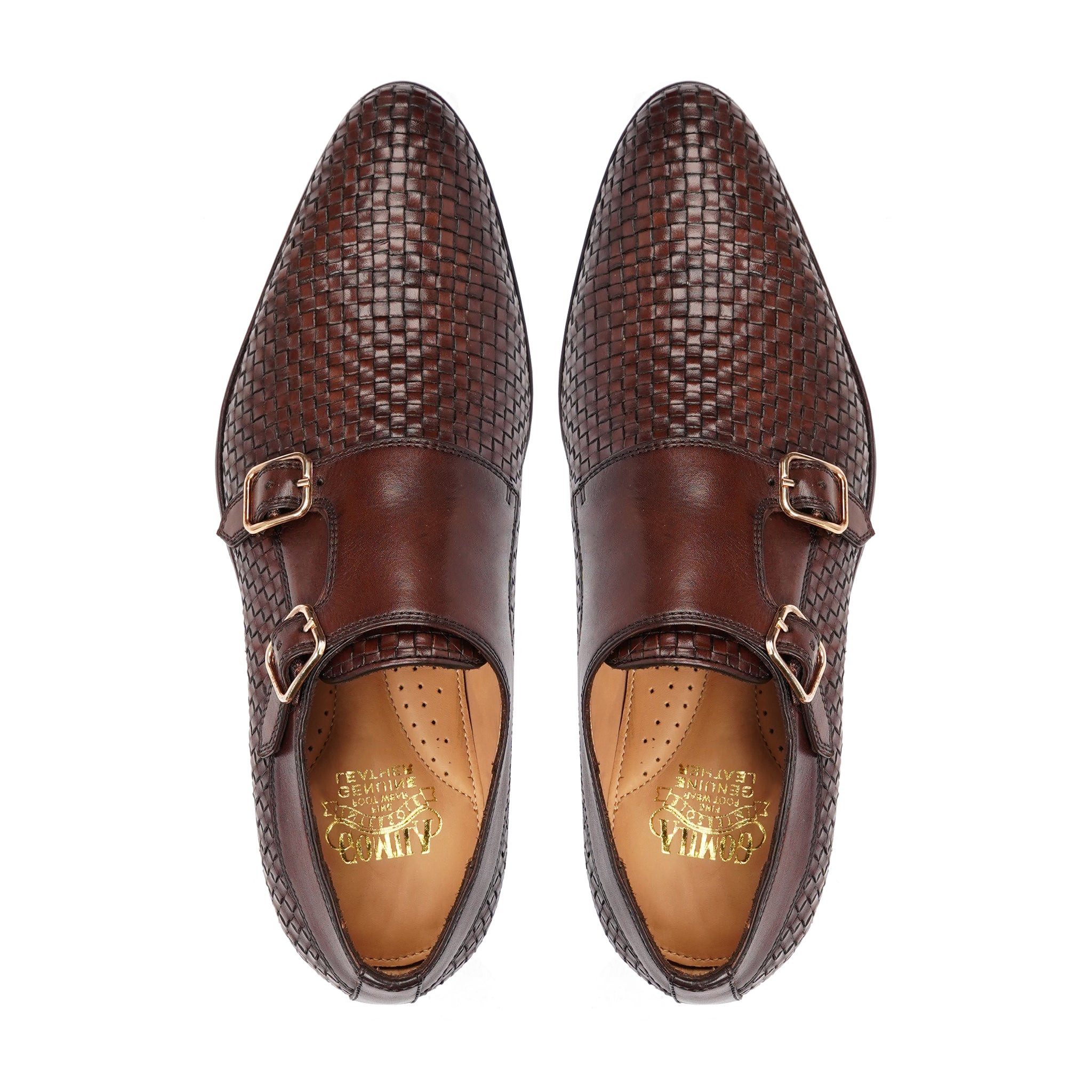 Bihar - Men's Reddish Brown Hand Woven Calf Leather Double Monkstrap