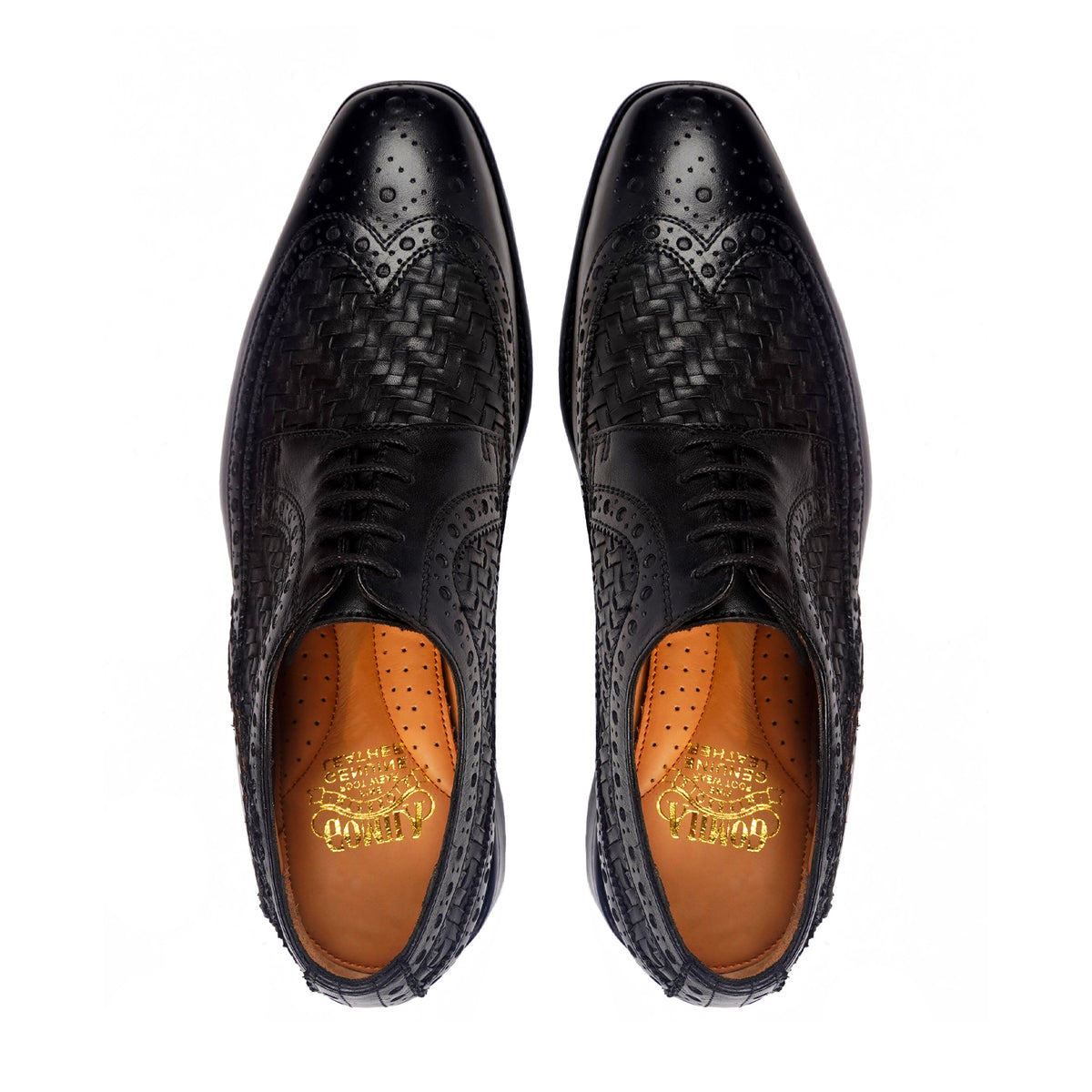 Yasnole - Men's Black Calf and Hand Woven Calf Leather Derby Shoe