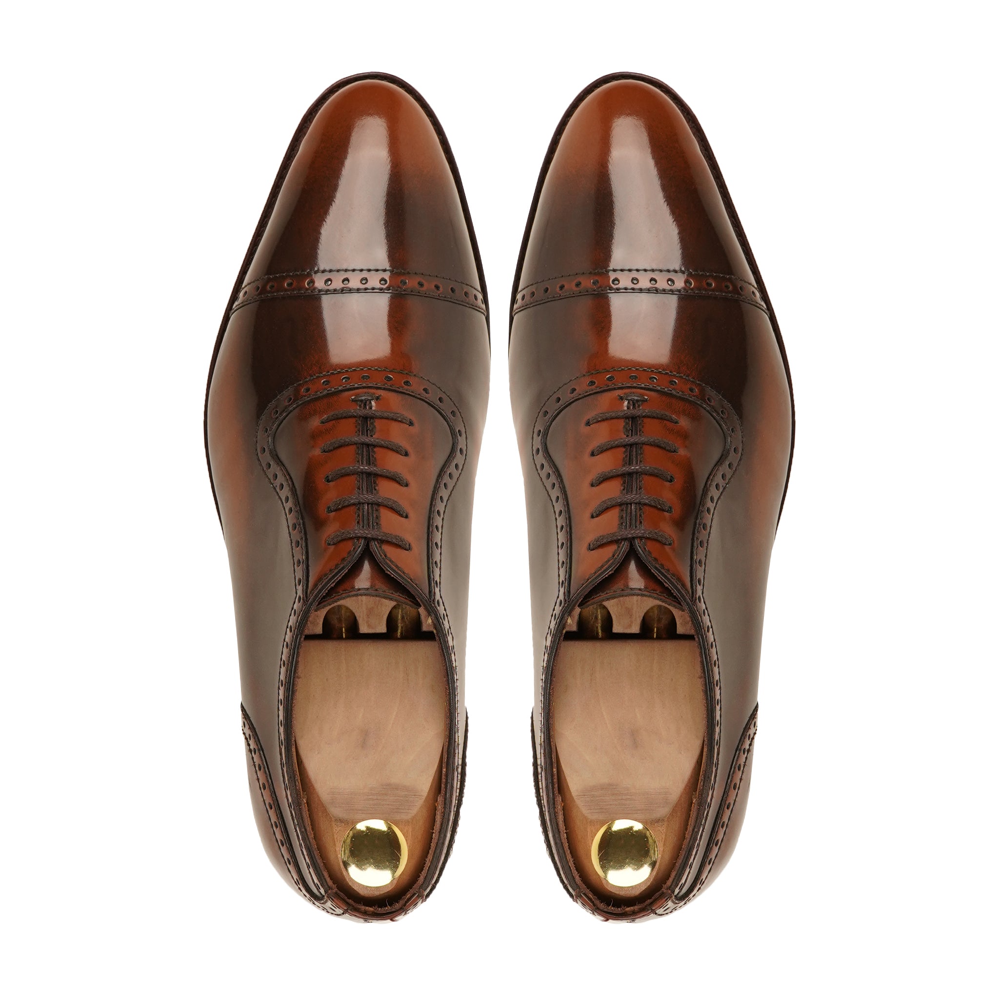 Drade - Men's Burnished Brown Box Leather High Shine Oxford Shoe