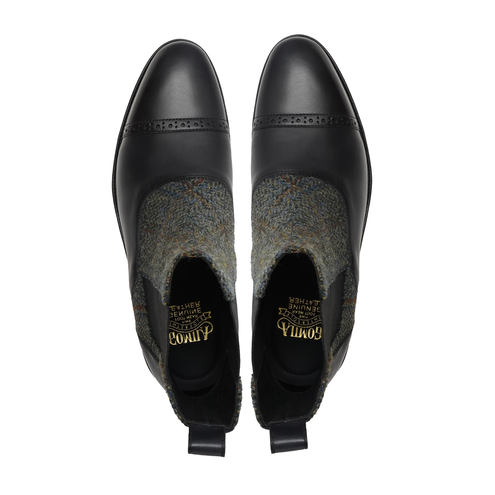 Kempty - Men's Black Pebble Grain Leather and Harris Tweed Chelsea Boot