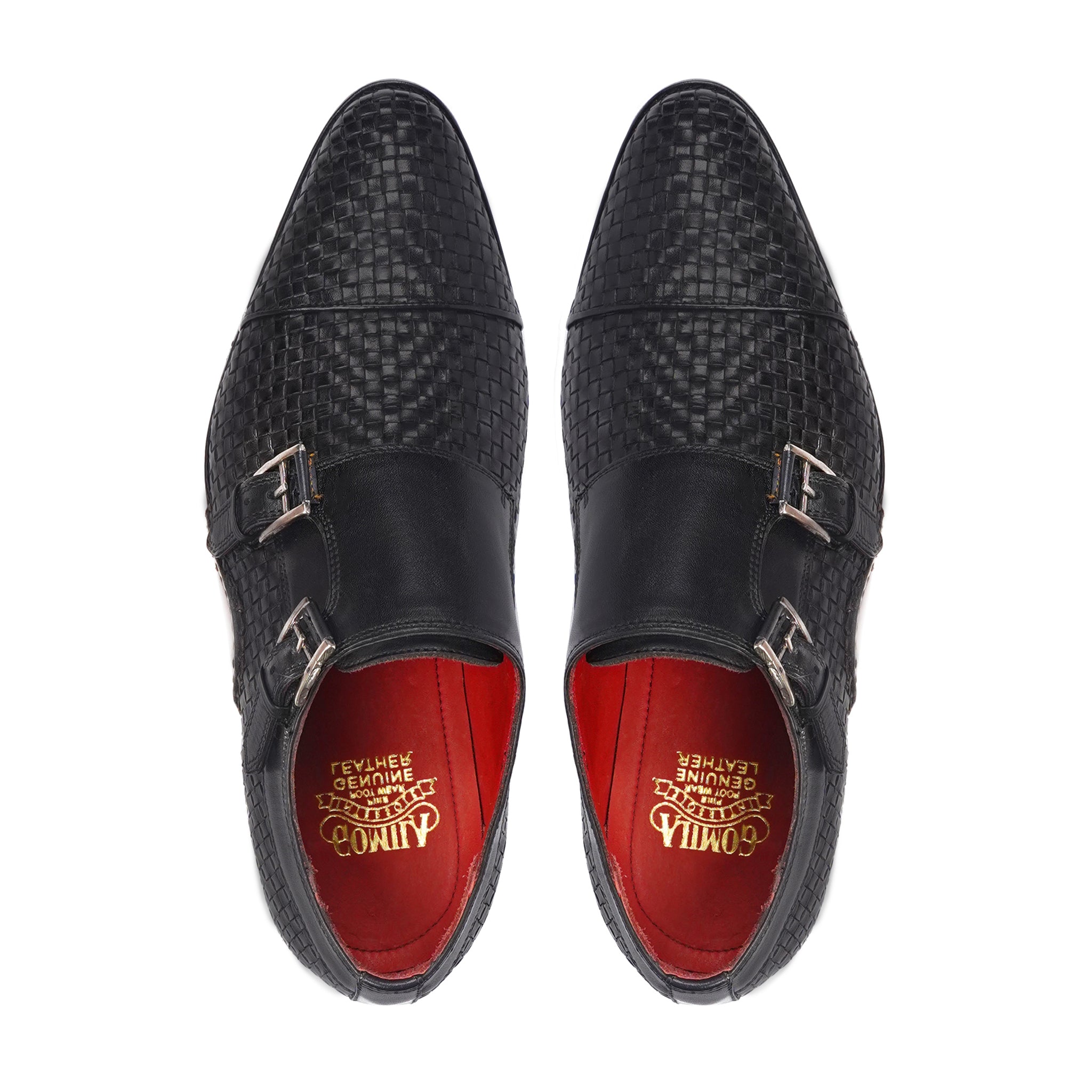 Dasoki - Men's Black Hand Woven Calf Leather Double Monkstrap
