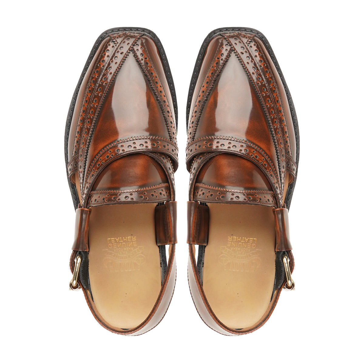 Sibasa - Men's Burnished Brown Box Leather High Shine Sandal