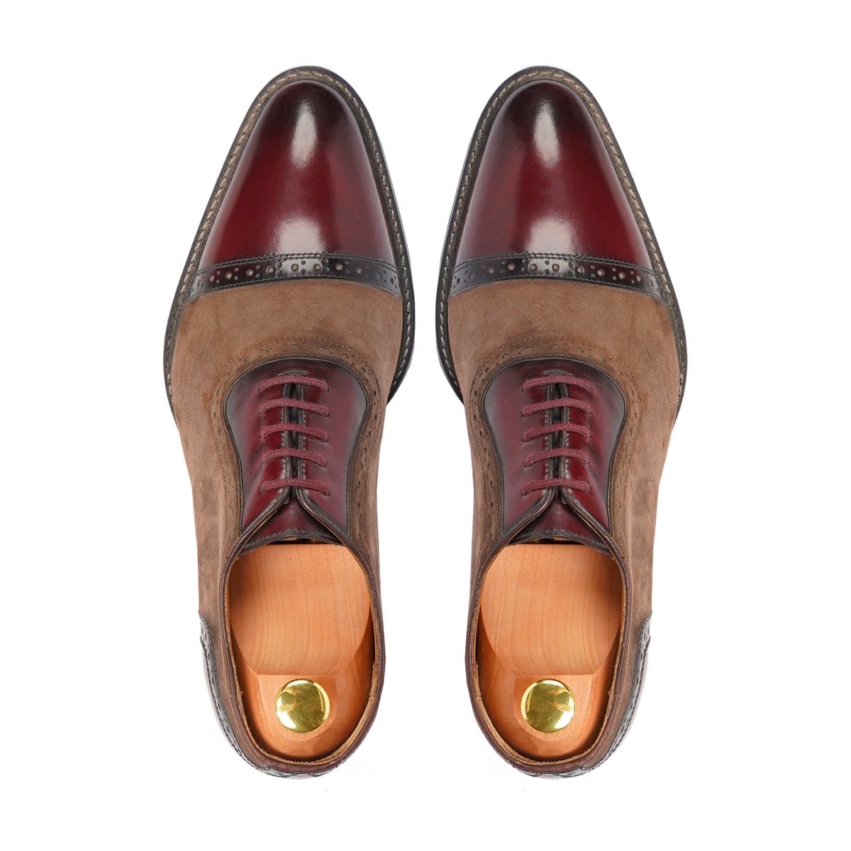 Currito - Men's Oxblood Calf Leather and Brown Kid Suede Oxford Shoe