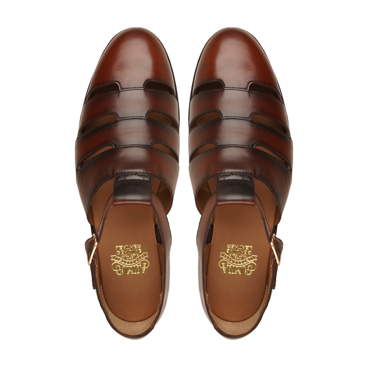 Qoozi - Men's Burnished Brown Calf Leather Sandal