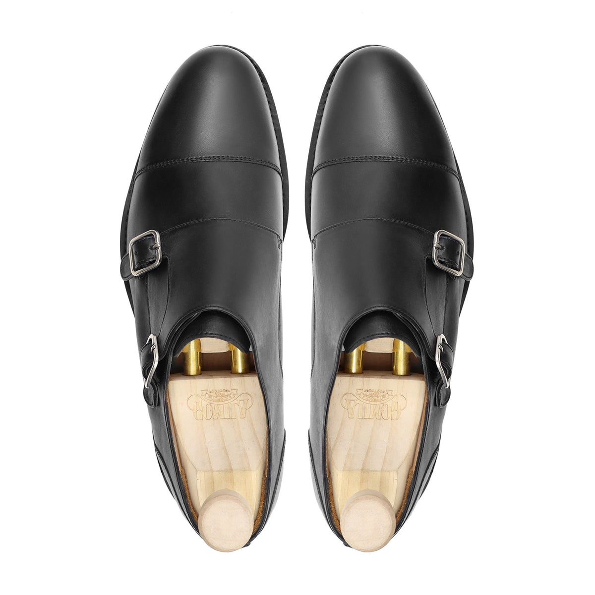 Shajara - Men's Black Calf Leather Double Monkstrap - Goodyear Welted
