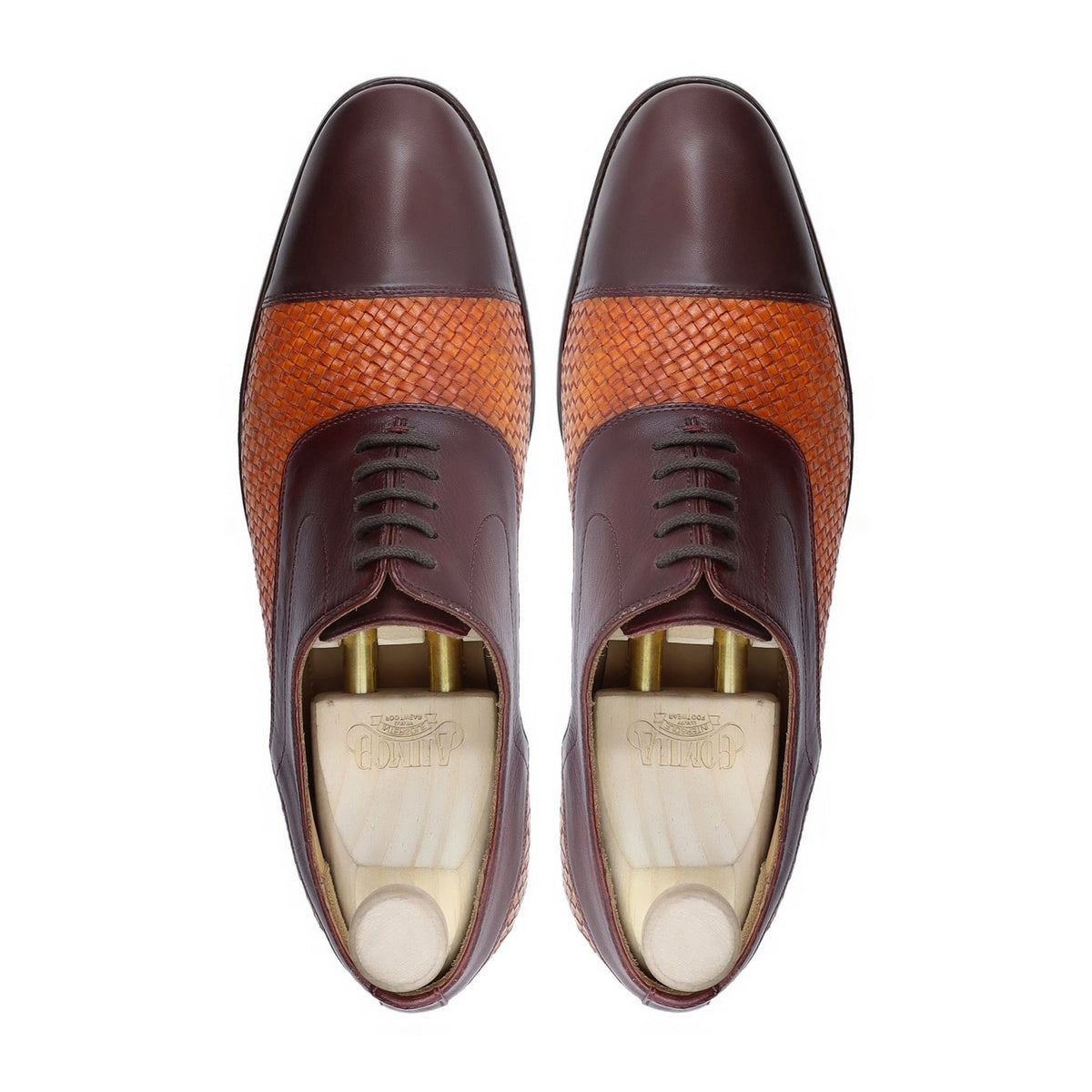Lusaka - Men's Dark Brown Calf and Tan Hand Woven Calf Leather Oxford Shoe