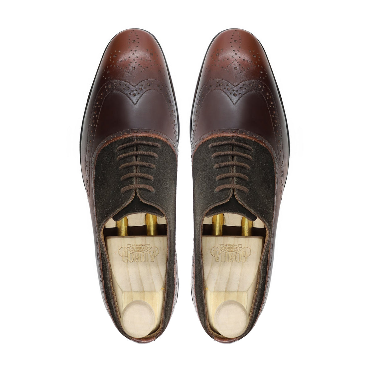 Norman - Men's Burnished Brown Calf Leather and Dark Brown Kid Suede Oxford Shoe