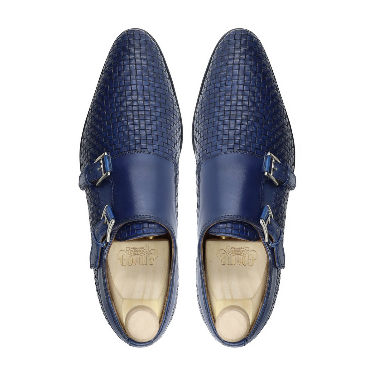Zonite - Men's Blue Hand Woven Calf Leather Double Monkstrap