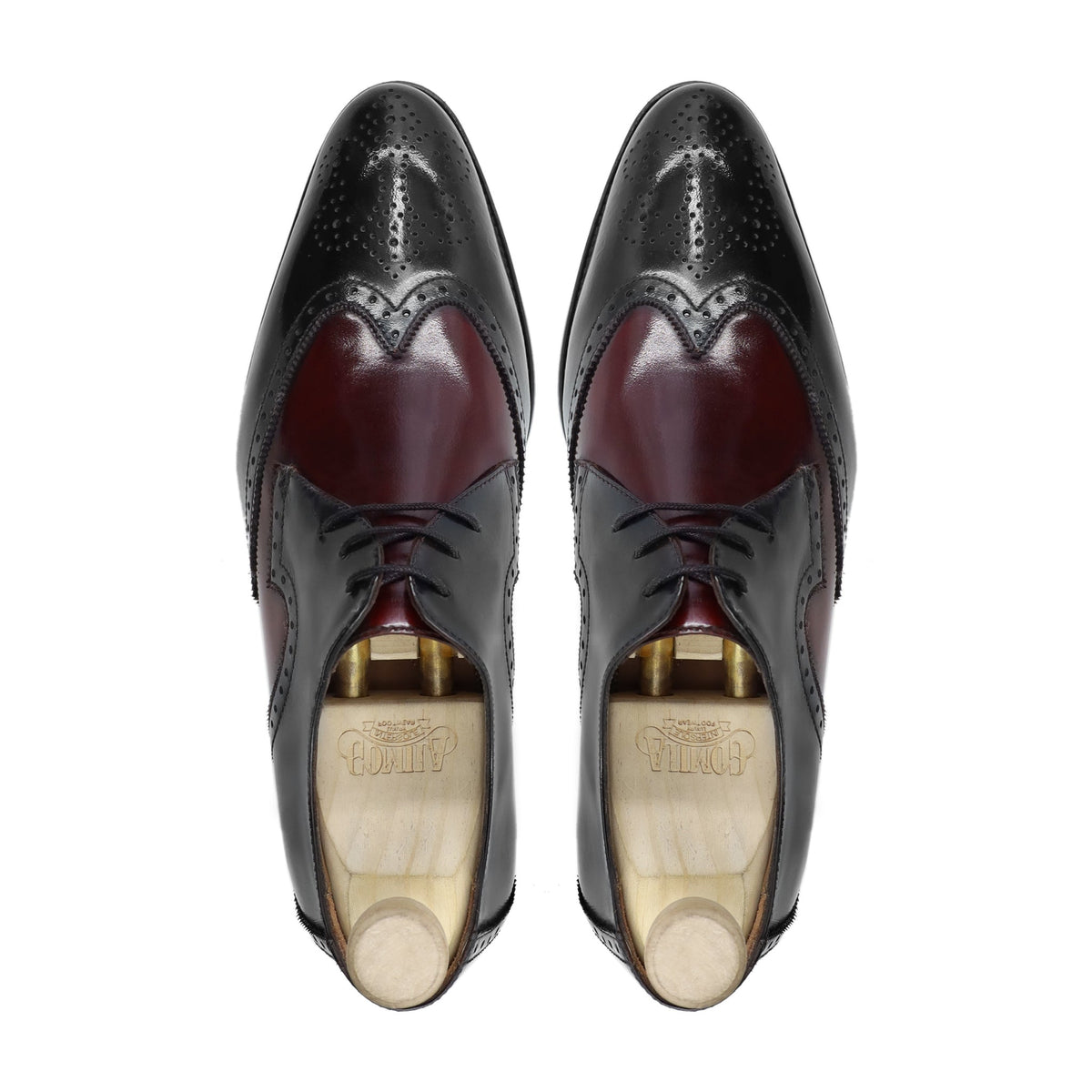 Cozmel - Men's Black and Oxblood Box Leather High Shine Derby Shoe