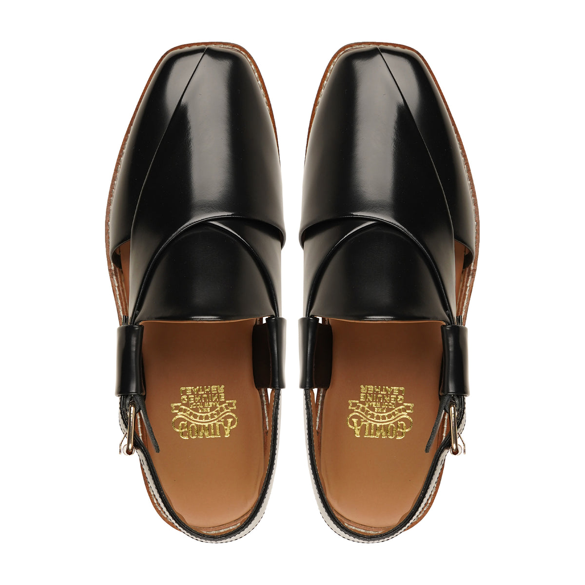 Asaka - Men's Black Box Leather High Shine Sandal