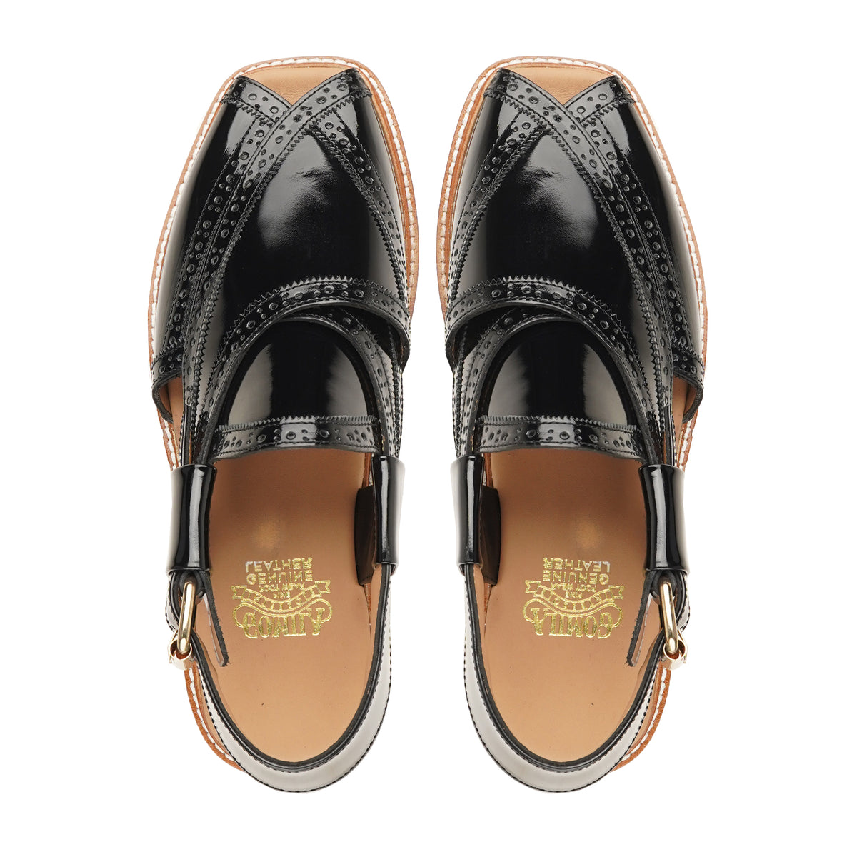 Manae - Men's Black Box Leather High Shine Sandal
