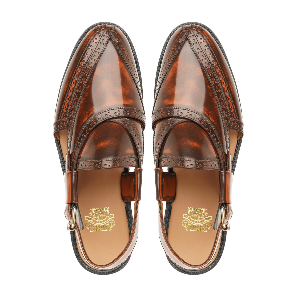 Kura - Men's Burnished Brown Box Leather High Shine Sandal