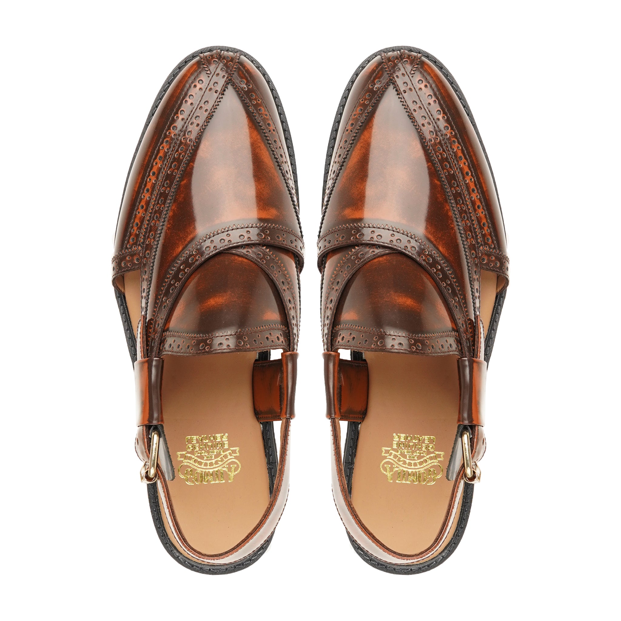 Kura - Men's Burnished Brown Box Leather High Shine Sandal