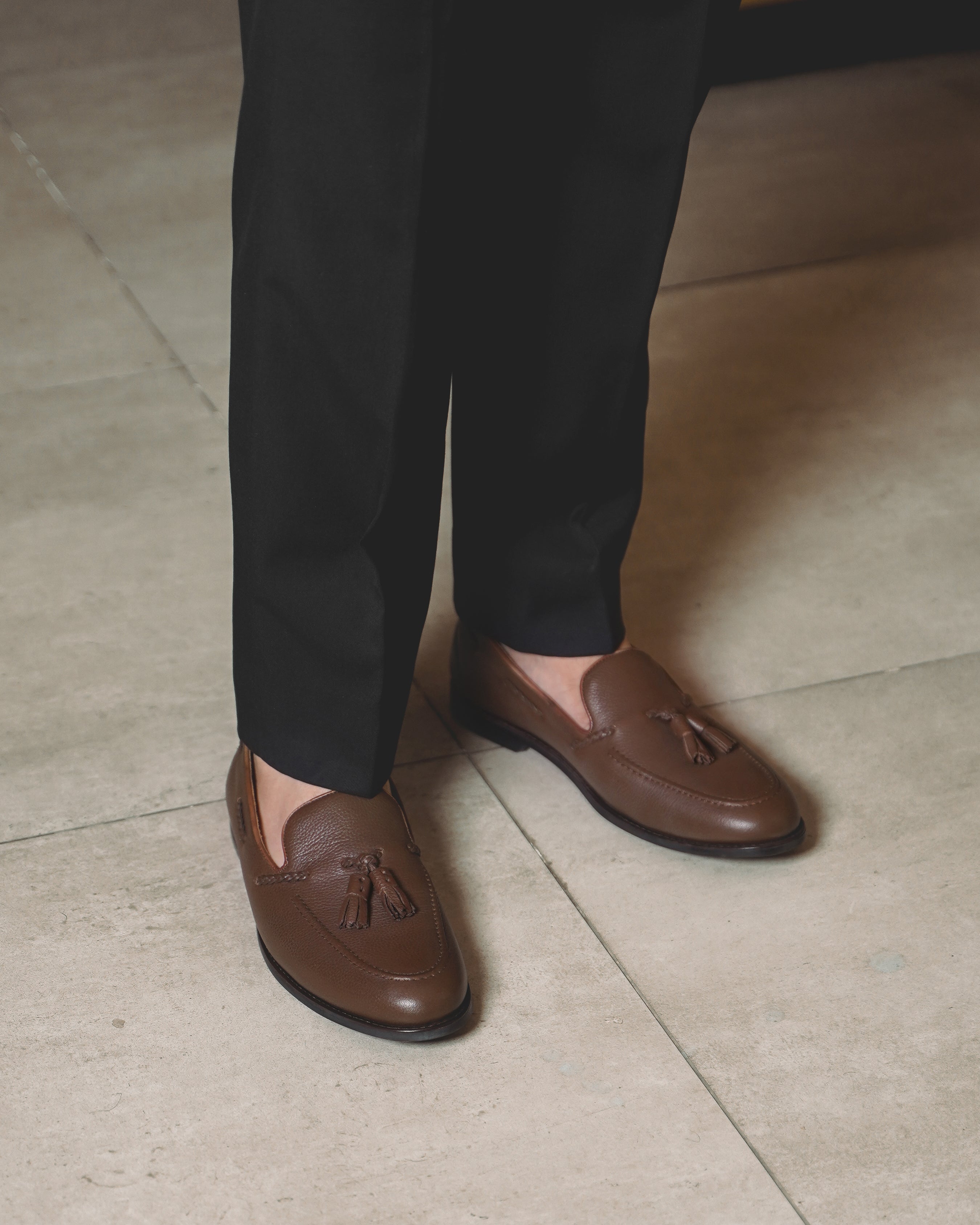 Danver - Men's Brown Pebble Grain Leather Loafer