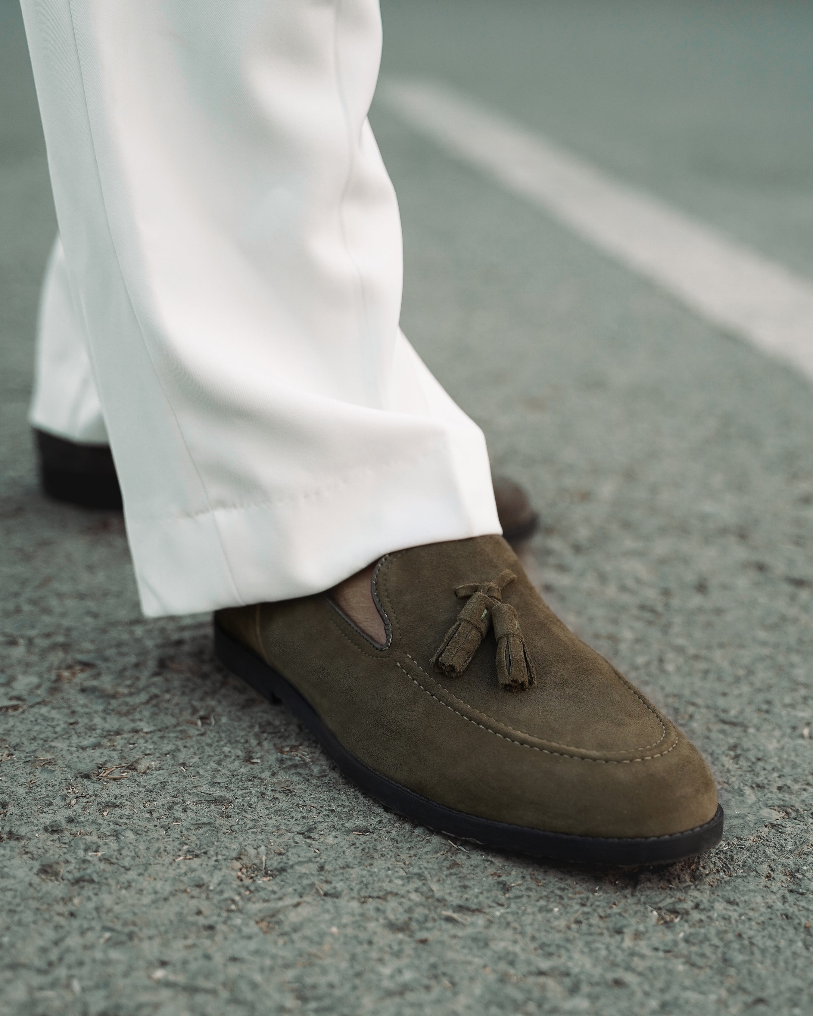 Palmer - Men's Olive Green Suede Loafer