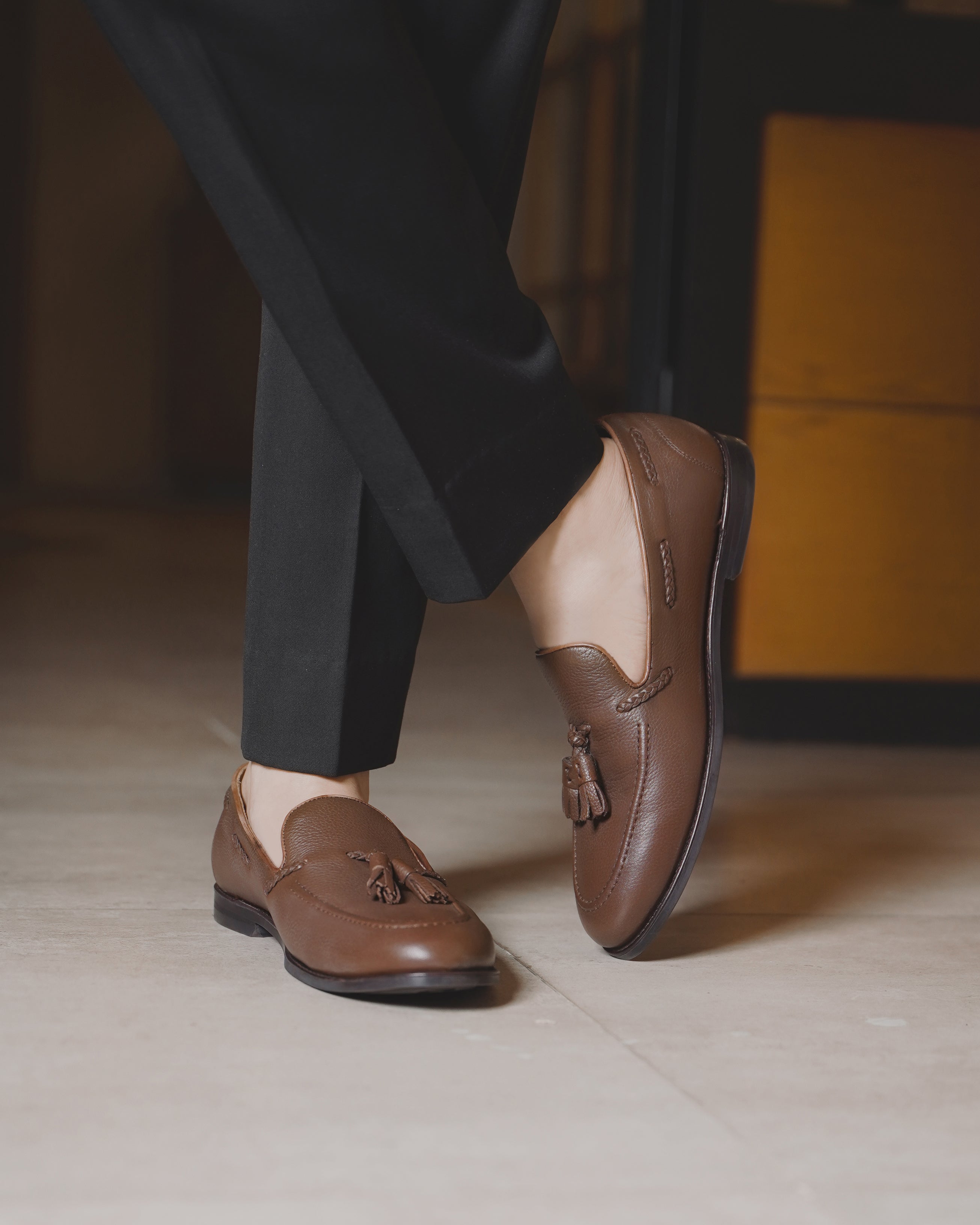 Danver - Men's Brown Pebble Grain Leather Loafer