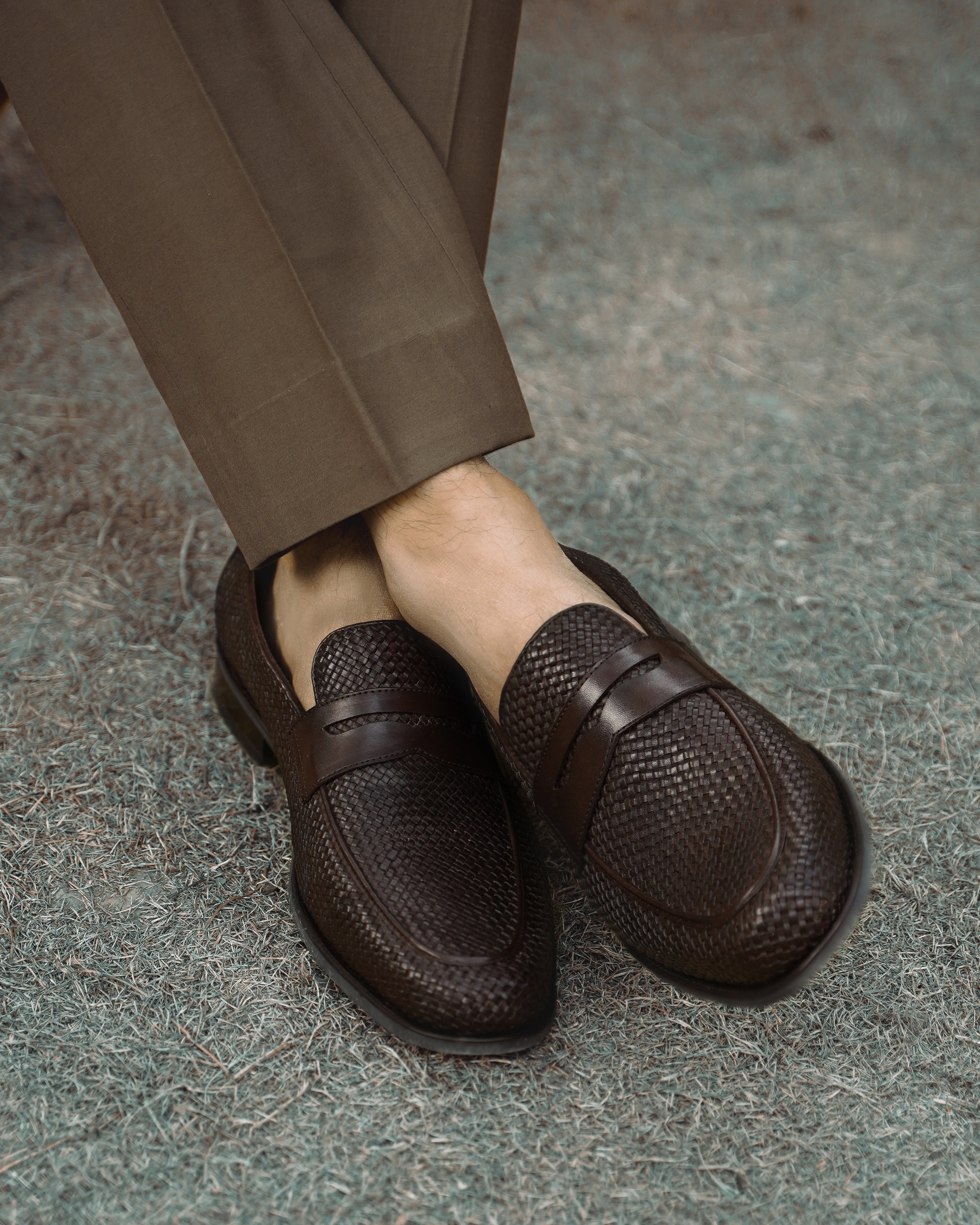 Rybnik - Men's Dark Brown Hand Woven Calf Leather Loafer