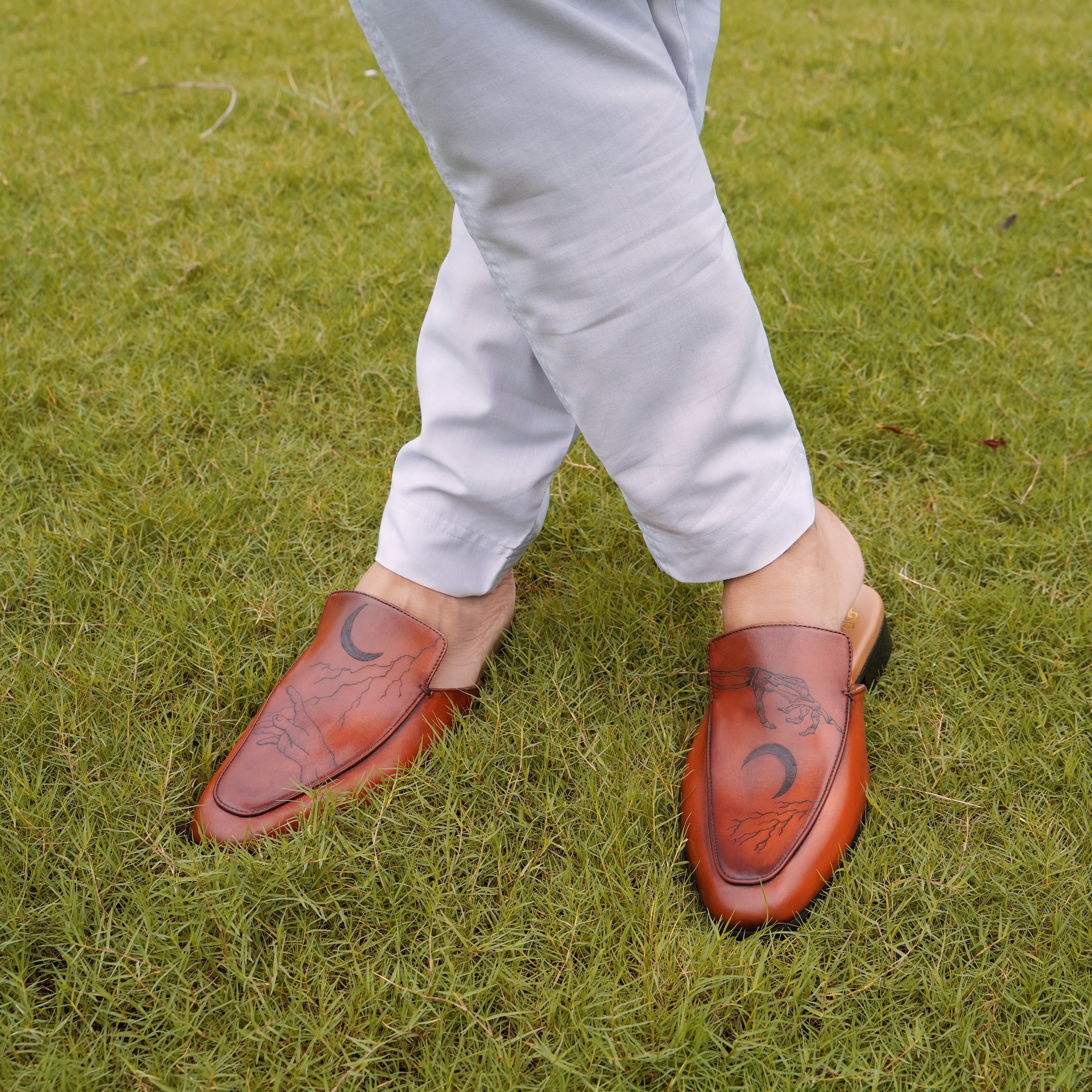 Werth - Men's  Brown Calf Leather Slipper (Hands and Crescent Edition)