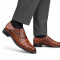 Adler - Men's Tan Crocodile Textured Goodyear Welted Leather Oxford