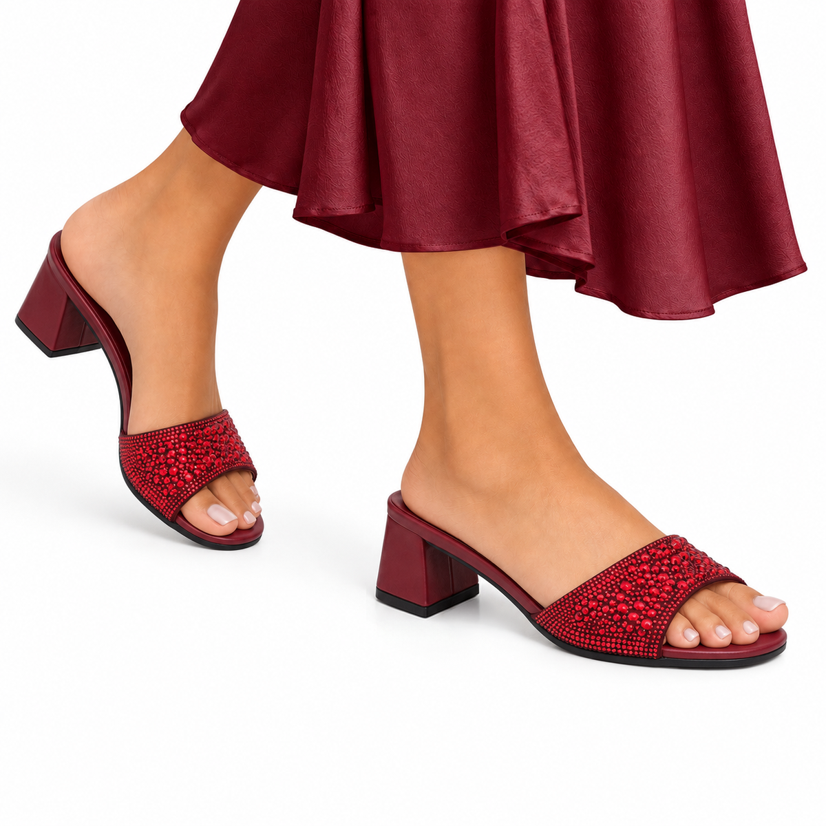 Mara - Women's Oxblood Rhinestone 50mm Heels