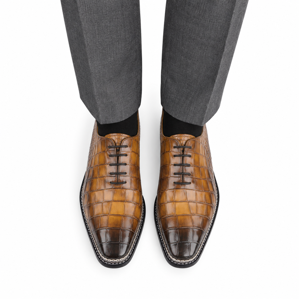 Peter - Men's Tan Crocodile Leather Goodyear Welted Wholecut