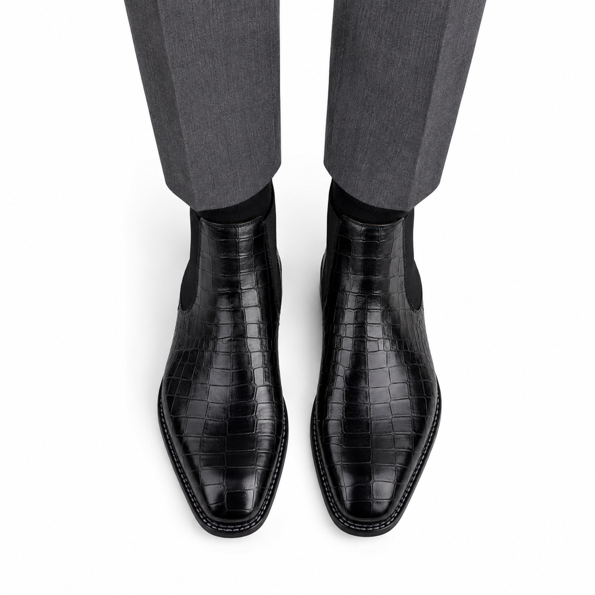 Dexter - Men's Black Crocodile Textured Goodyear Welted Chelsea Boot