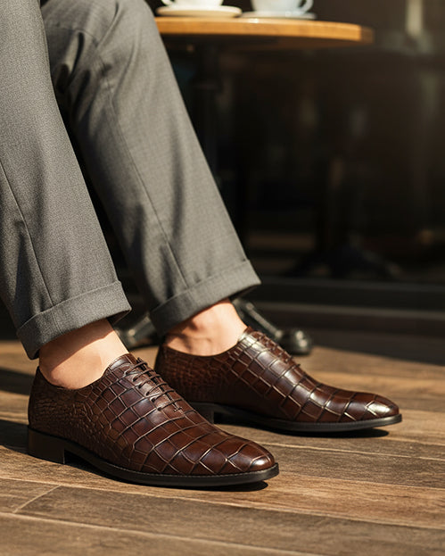 Elvano - Men's Dark Brown Calf Leather Wholecut Shoe