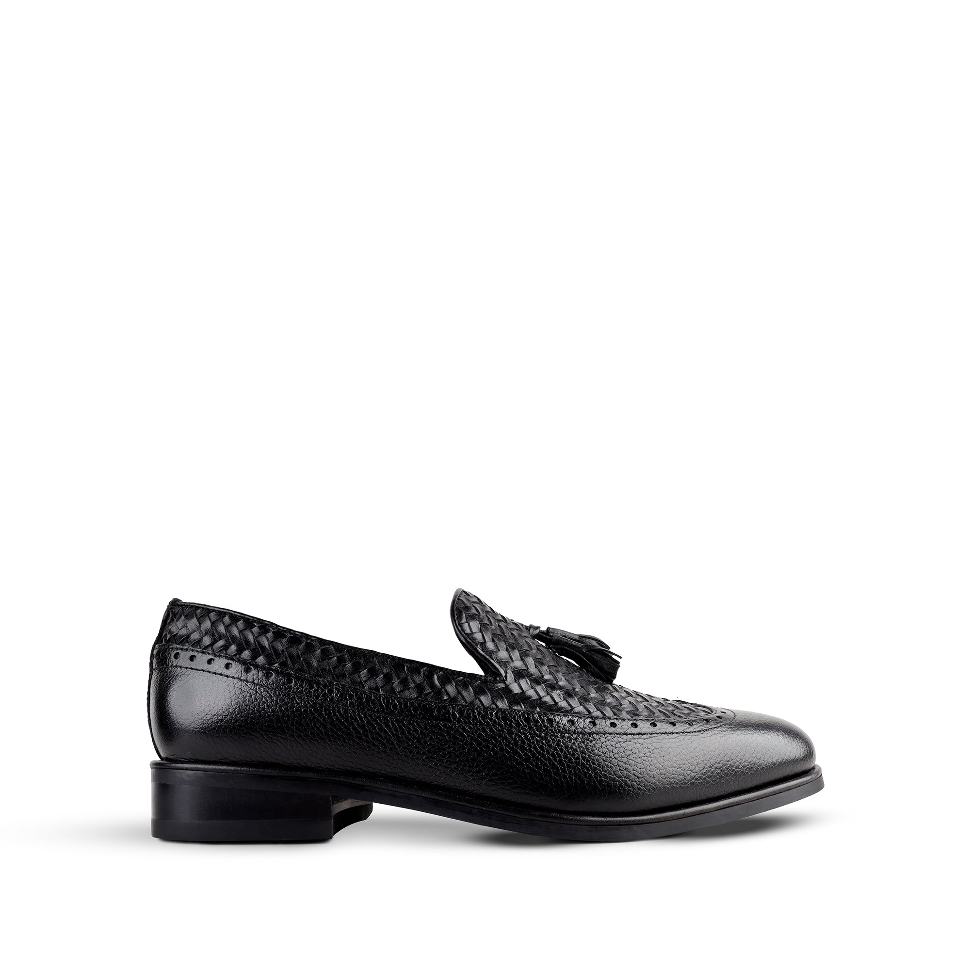 Dubasari - Men's Dark Black Pebble Grain and Hand Woven Calf Leather Loafer