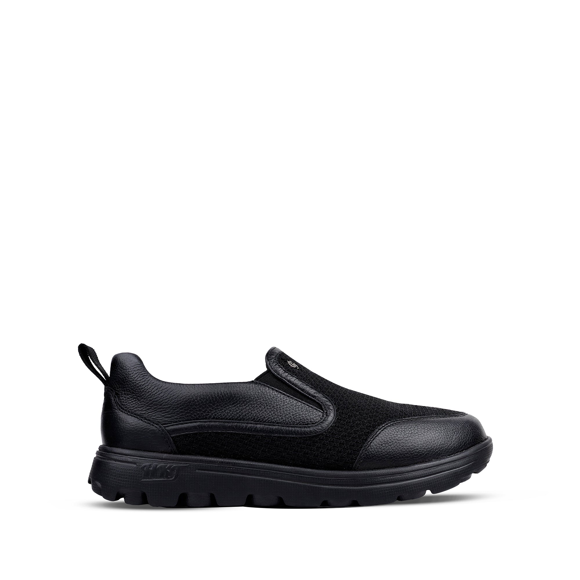 Alan - Men's Black Milled Leather & Mesh Fabric Sneaker