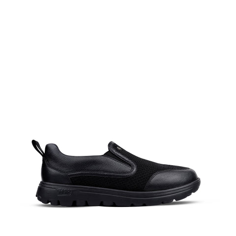 Alan - Men's Black Milled Leather & Mesh Fabric Sneaker