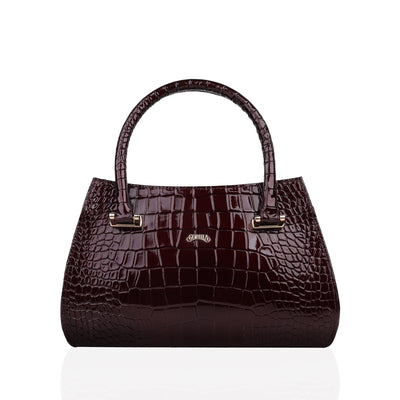 Alora - Oxblood Crocodile Print Faux Leather Hand Bag